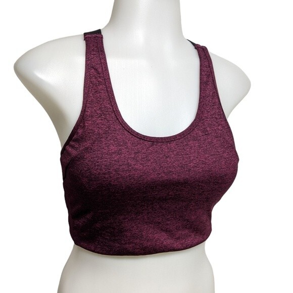 Sam Edelman Sports Bra Women Large Workout Cross Back Straps Top Burgundy Gray L - Picture 2 of 10